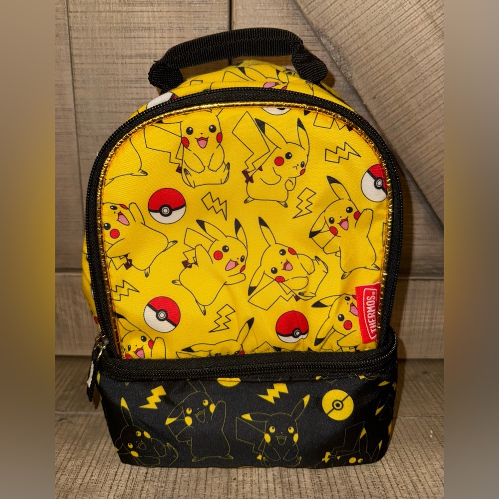 Thermos Pokemon Pikachu Kids 2 Compartment Insulated Lunch Box Bag-Pre Owned